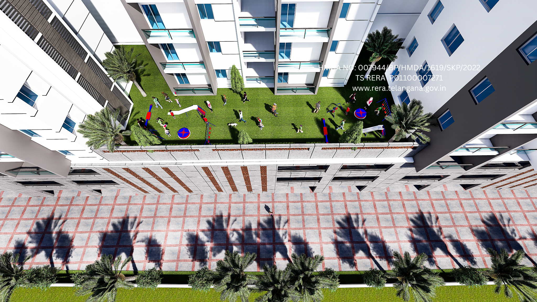 a group of people playing in a courtyard